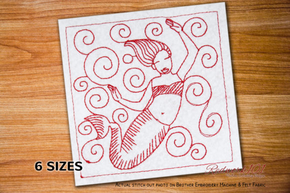 Charming Dancing Mermaid Pattern Redwork