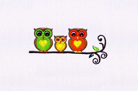 Charming Tree Perched Owls Embroidery Design