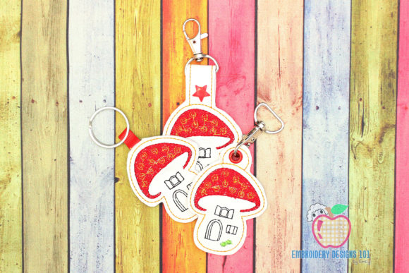 Cute and Charming Mushroom House ITH Keyfob