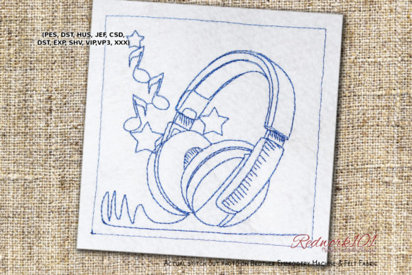 Enjoy Music with Headphones: A Festive Redwork Design