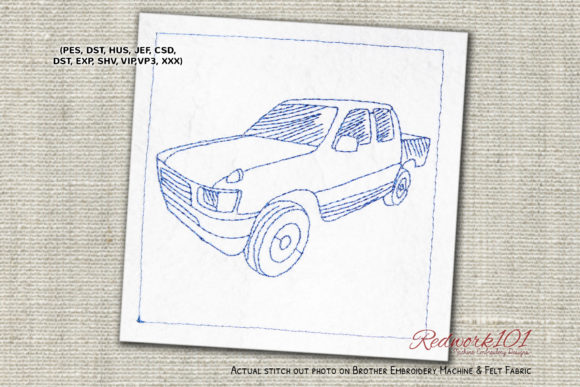 Pickup Truck Bluework: A Charming Embroidery Design