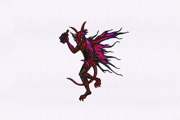 Winged Red Devil: A Bold Embroidery Design